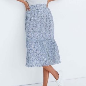 Madewell Floral Peasant Pleated Blue White Midi Skirt XXL